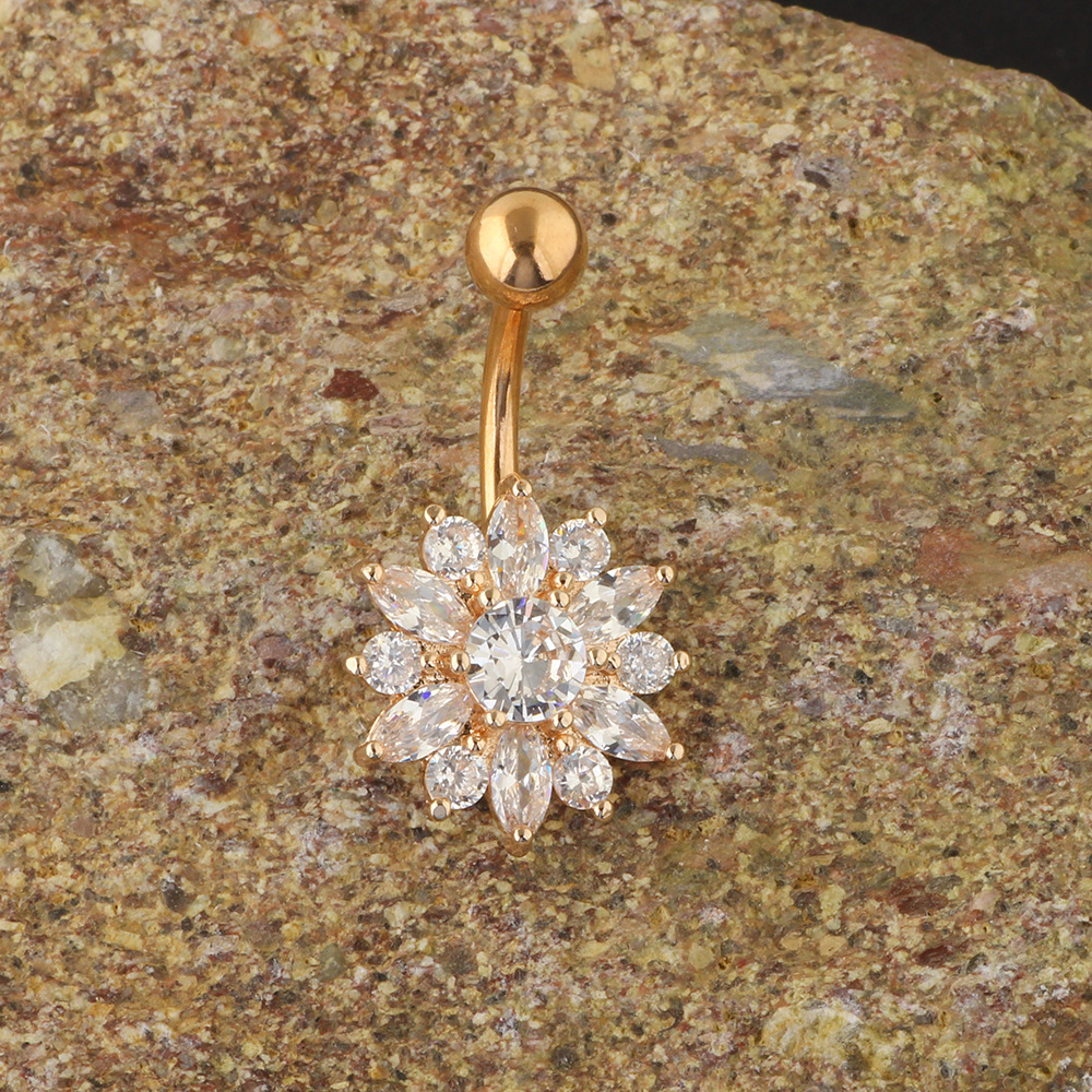 Rose Gold Navel Ring CZ Diamond Belly Button Ring Stainless Steel Body Piercing Jewelry - Image 3