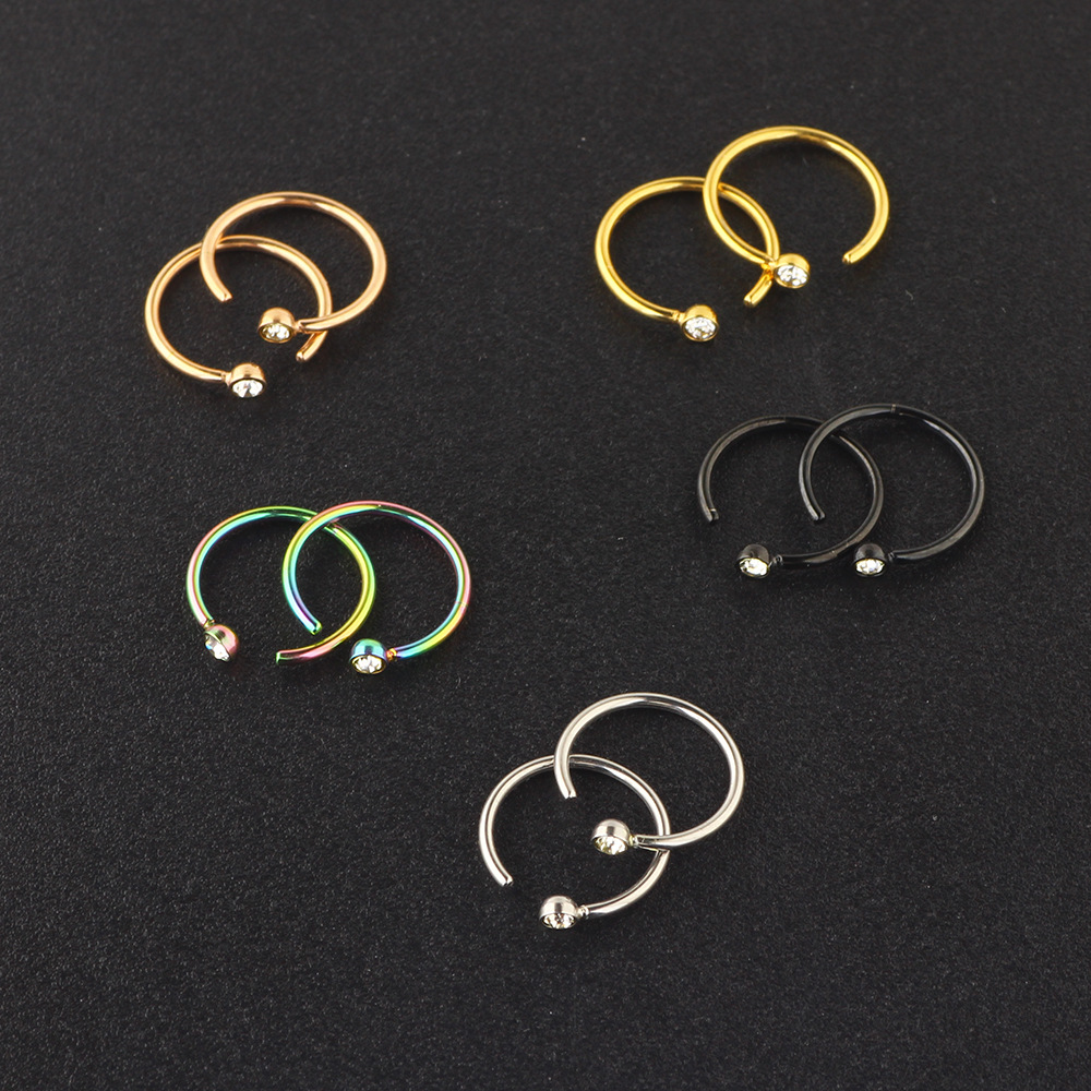 Rose Gold C-Shaped Stainless Steel Rhinestone Nose Ring Diamond Fake Nose Piercing Jewelry - Image 2