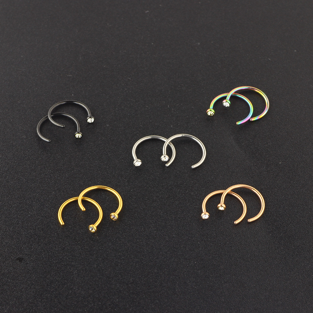 C-Shaped Stainless Steel Rhinestone Nose Ring - Diamond Nose Nail False Nose Jewelry - Image 4