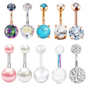 Amazon Top Seller 10-Piece Stainless Steel Zircon Silver Belly Button Ring Set Body Piercing Jewelry Wholesale