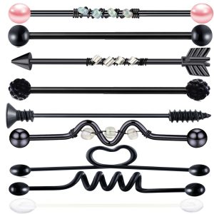 9-Piece Industrial Ear Piercing Set Stainless Steel Ear Studs and Long Rod Jewelry