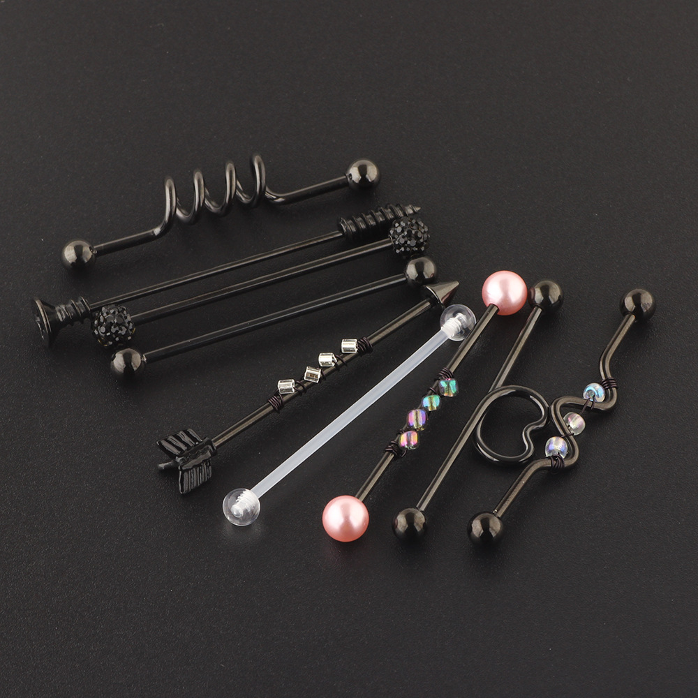 9-Piece Industrial Ear Piercing Set Stainless Steel Ear Studs and Long Rod Jewelry - Image 5