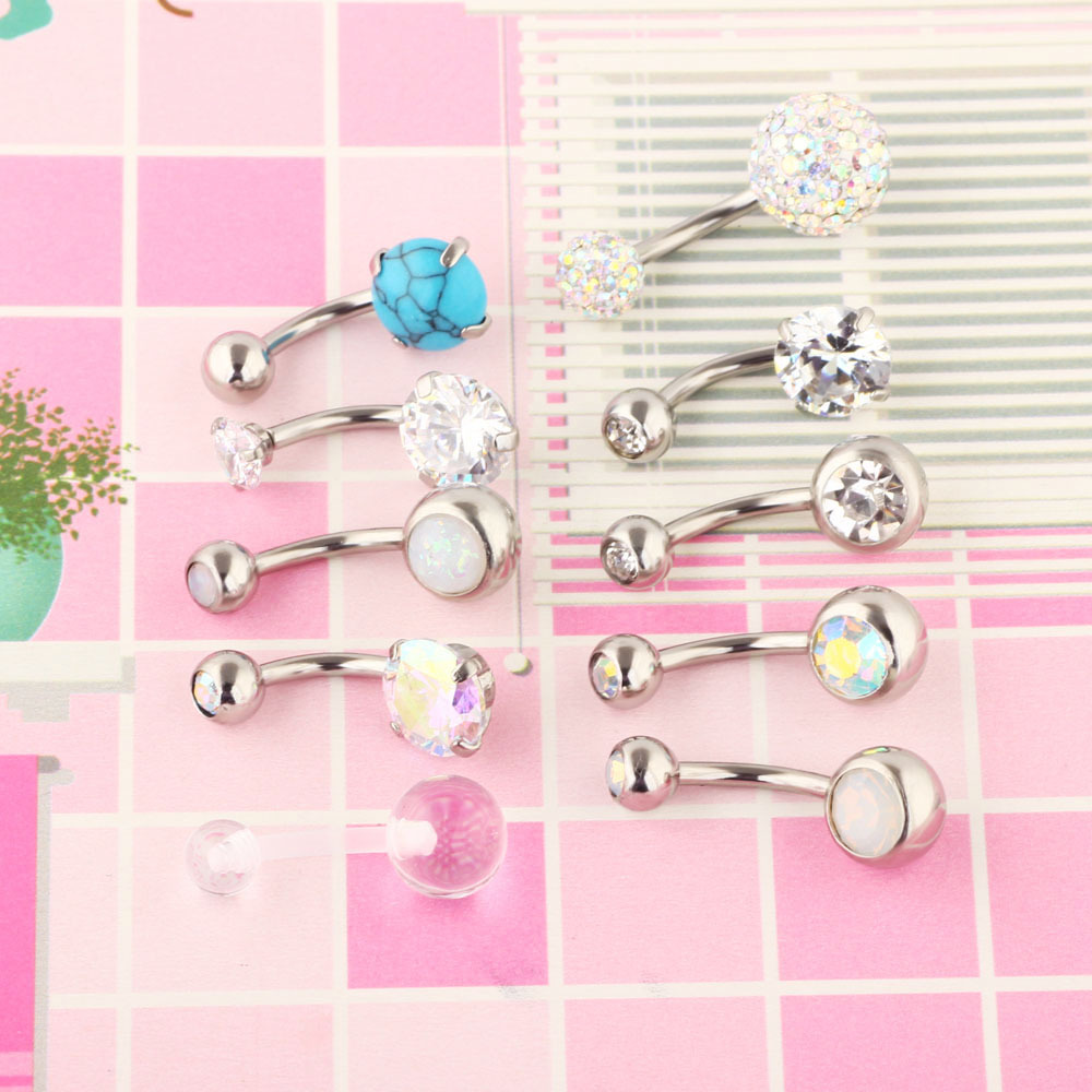 10 Pcs Silver Stainless Steel Navel Ring Set with CZ Zircon Umbilical Buckle Body Piercing Jewelry - Image 3