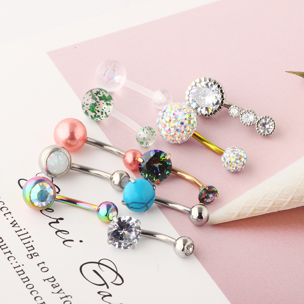 10 PCs Mixed Color Belly Button Rings Set Creative Zircon Stainless Steel Navel Piercing Jewelry - Image 3