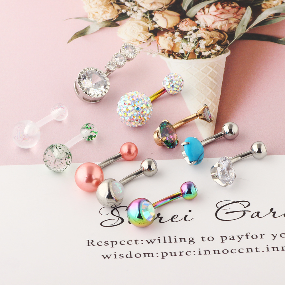 10 PCs Mixed Color Belly Button Rings Set Creative Zircon Stainless Steel Navel Piercing Jewelry - Image 2