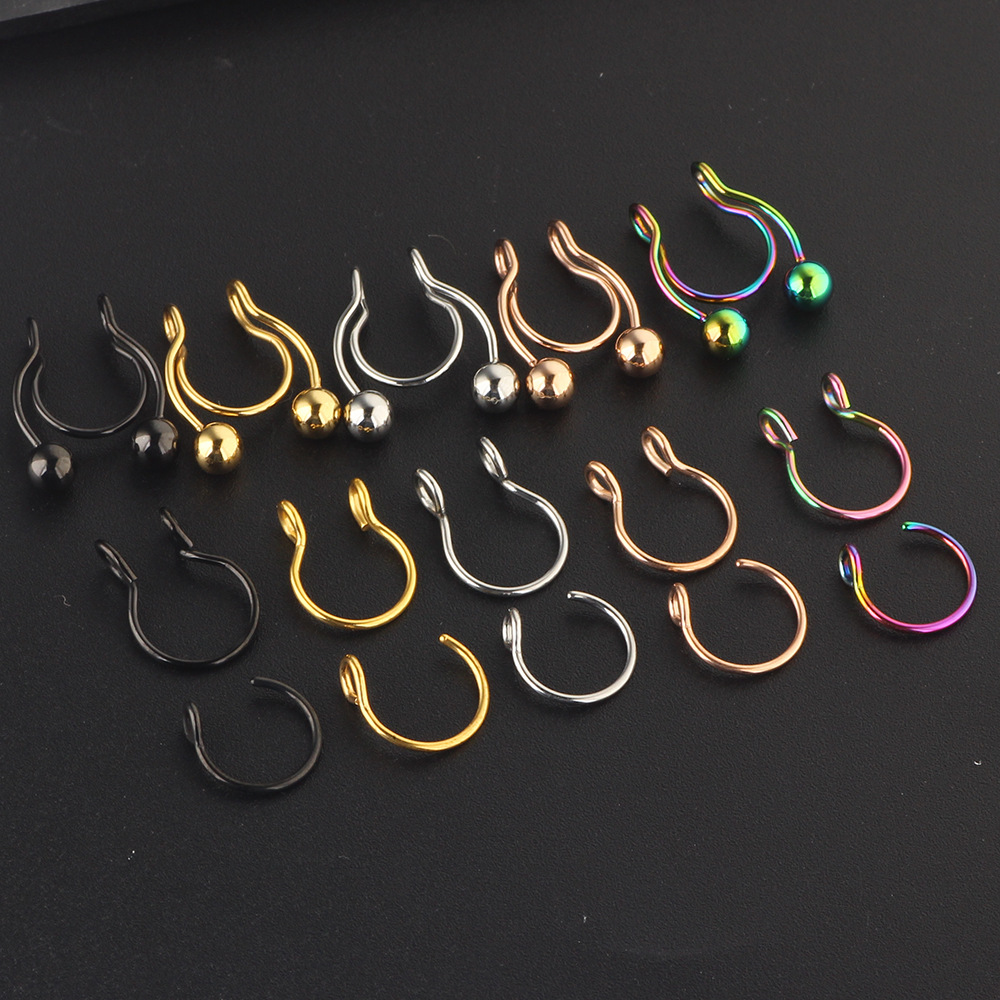 Mixed Color Stainless Steel Nose Ring Set - 15 Pieces Cartoon Cute Nose Clip Jewelry Wholesale - Image 3