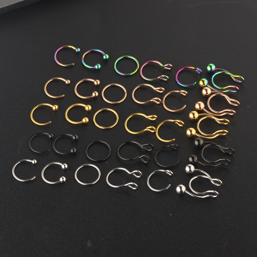 30pcs Stainless Steel Geometric Nose Ring Nail Set Fake Nose Ring Body Piercing Jewelry Earrings for Women - Image 5