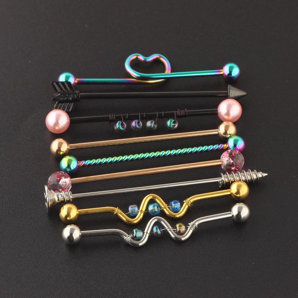 9-Piece Industrial Ear Piercing Set Stainless Steel Ear Studs and Long Rod Jewelry - Image 3