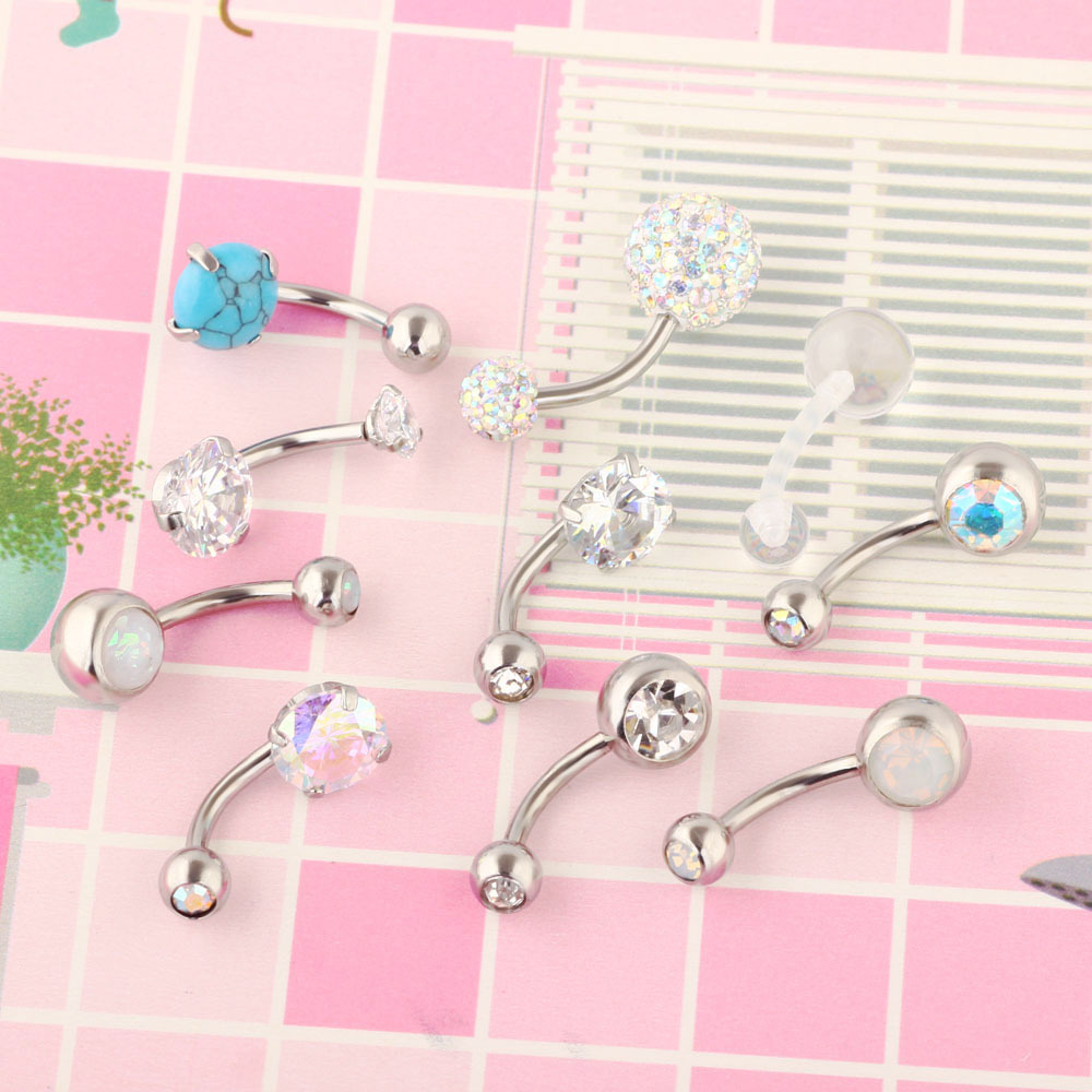 10 Pcs Silver Stainless Steel Navel Ring Set with CZ Zircon Umbilical Buckle Body Piercing Jewelry - Image 4