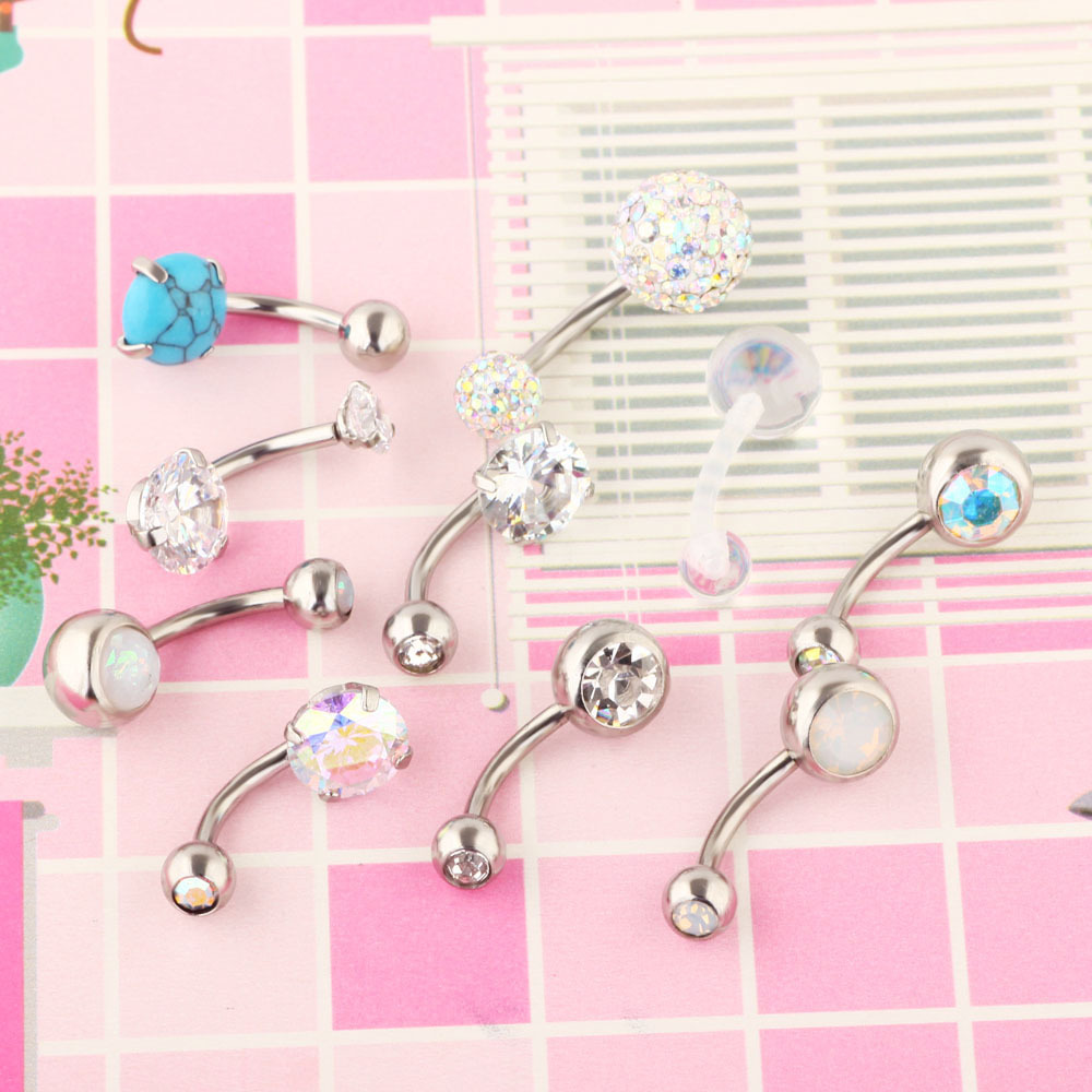 10 Pcs Silver Stainless Steel Navel Ring Set with CZ Zircon Umbilical Buckle Body Piercing Jewelry - Image 5