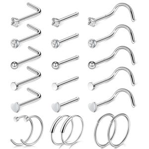 Amazon Set Stainless Steel Nose Ring Nail Body Piercing Accessories Gold Mixed 21PCS