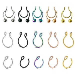 Mixed Color Stainless Steel Nose Ring Set - 15 Pieces Cartoon Cute Nose Clip Jewelry Wholesale
