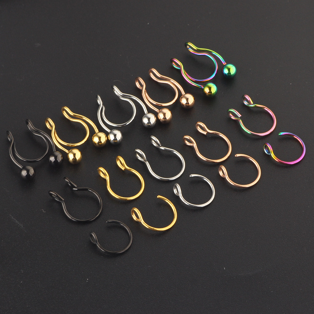 Mixed Color Stainless Steel Nose Ring Set - 15 Pieces Cartoon Cute Nose Clip Jewelry Wholesale - Image 2