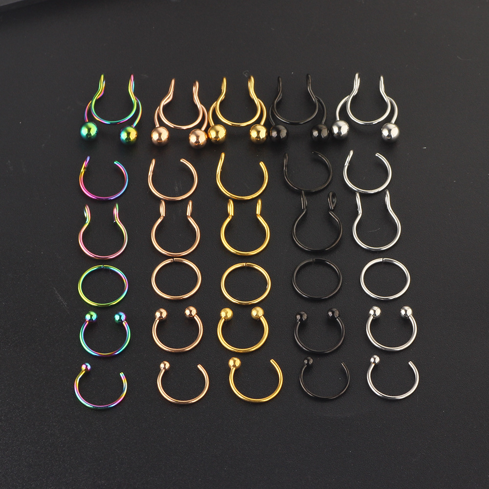 30pcs Stainless Steel Geometric Nose Ring Nail Set Fake Nose Ring Body Piercing Jewelry Earrings for Women - Image 3