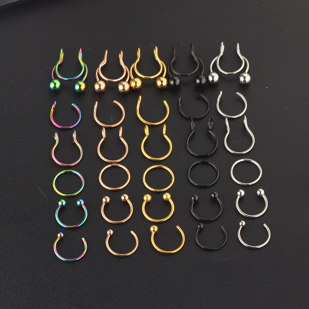 30pcs Stainless Steel Geometric Nose Ring Nail Set Fake Nose Ring Body Piercing Jewelry Earrings for Women - Image 2