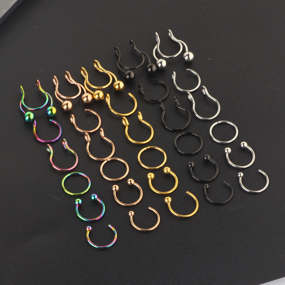 30pcs Stainless Steel Geometric Nose Ring Nail Set Fake Nose Ring Body Piercing Jewelry Earrings for Women - Image 4