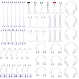 Transparent Acrylic Piercing Jewelry Set - Nose Ring, Eyebrow, Belly Button, Tongue, Lip - 6 Pieces