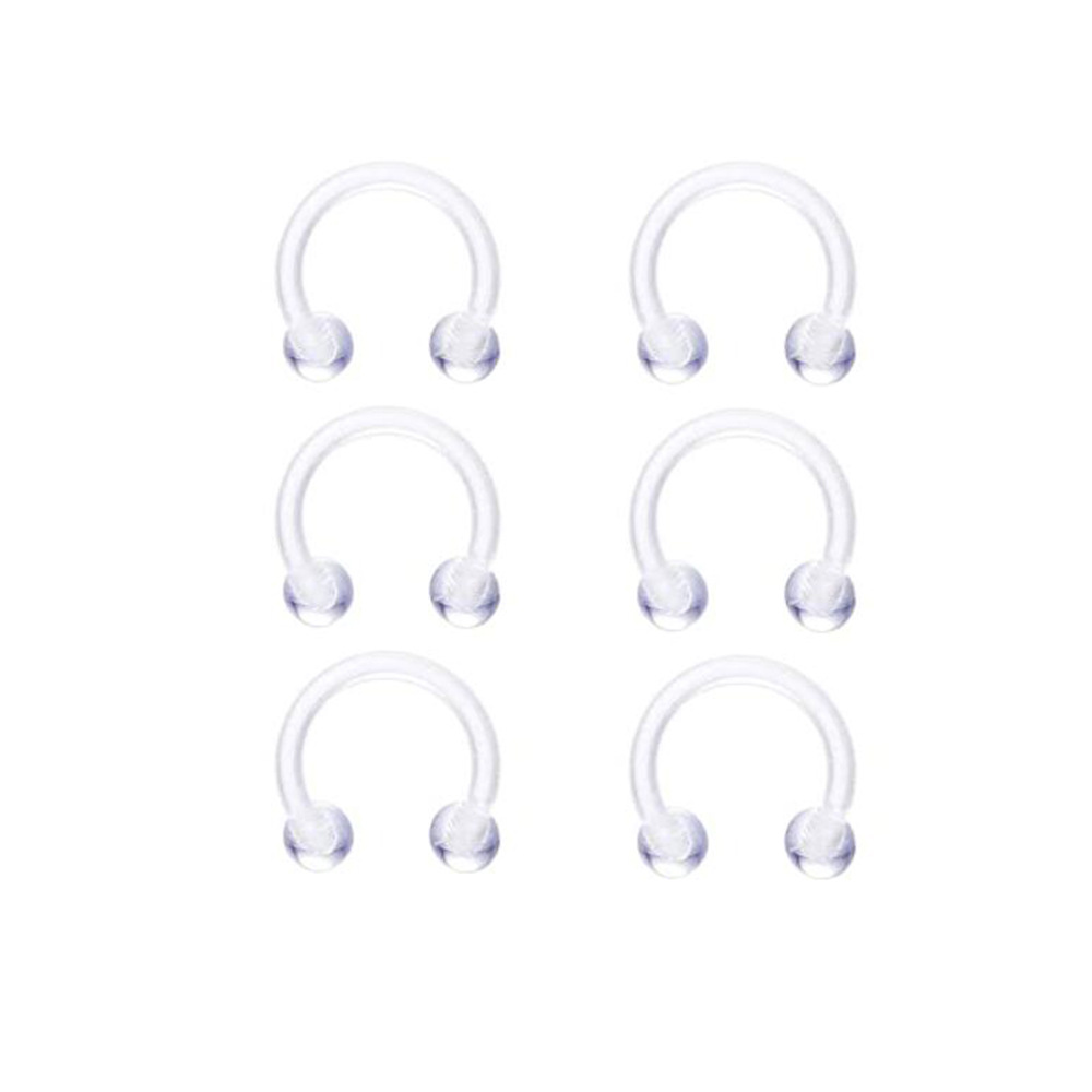 Transparent Acrylic Piercing Jewelry Set - Nose Ring, Eyebrow, Belly Button, Tongue, Lip - 6 Pieces - Image 2