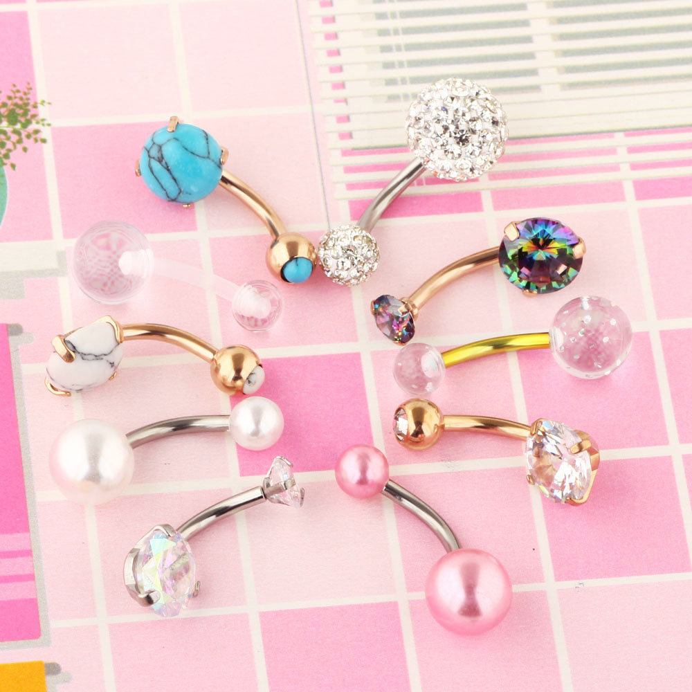 Amazon Top Seller 10-Piece Stainless Steel Zircon Silver Belly Button Ring Set Body Piercing Jewelry Wholesale - Image 2