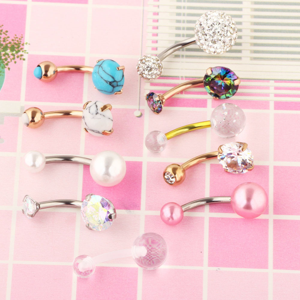 Amazon Top Seller 10-Piece Stainless Steel Zircon Silver Belly Button Ring Set Body Piercing Jewelry Wholesale - Image 3