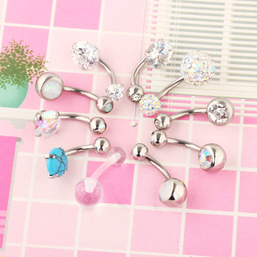 10 Pcs Silver Stainless Steel Navel Ring Set with CZ Zircon Umbilical Buckle Body Piercing Jewelry - Image 2