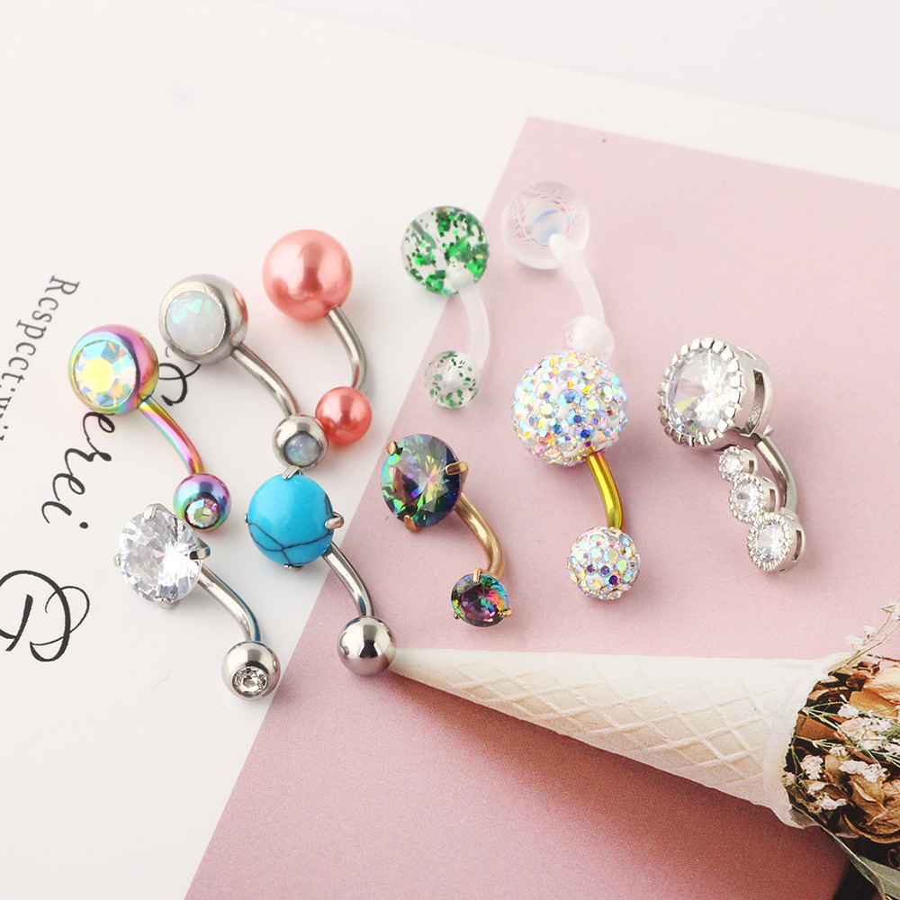 10 PCs Mixed Color Belly Button Rings Set Creative Zircon Stainless Steel Navel Piercing Jewelry - Image 4