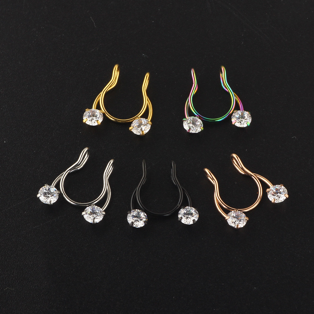 Stainless Steel Fake Nose Ring Zircon Nose Piercing Jewelry Body Nose Clip - Image 3