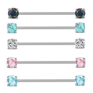 Amazon Stainless Steel European and American Stud Earrings Personalized Zircon Industrial Barbell Crossbar Piercing Jewelry
