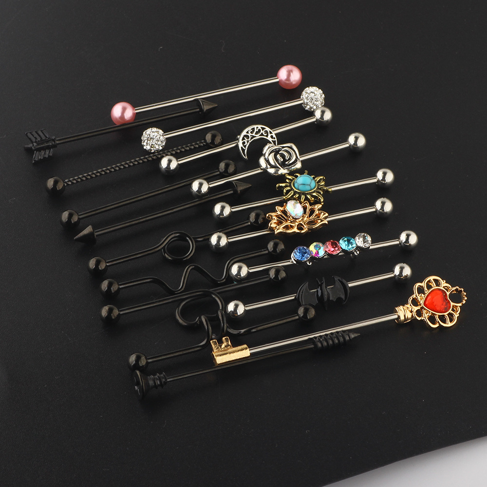 Amazon Set Industrial Barbell Crossbar 18Pc European American Popular Earrings Double Earrings Earrings eBay - Image 4