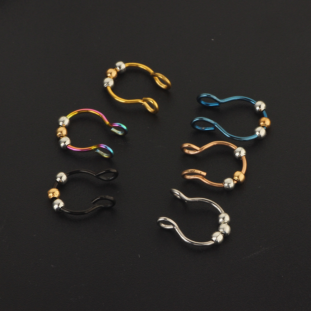 Stainless Steel False Ear Clip Nose Ring Septum Ring Beads U Shape Body Piercing Jewelry - Image 5