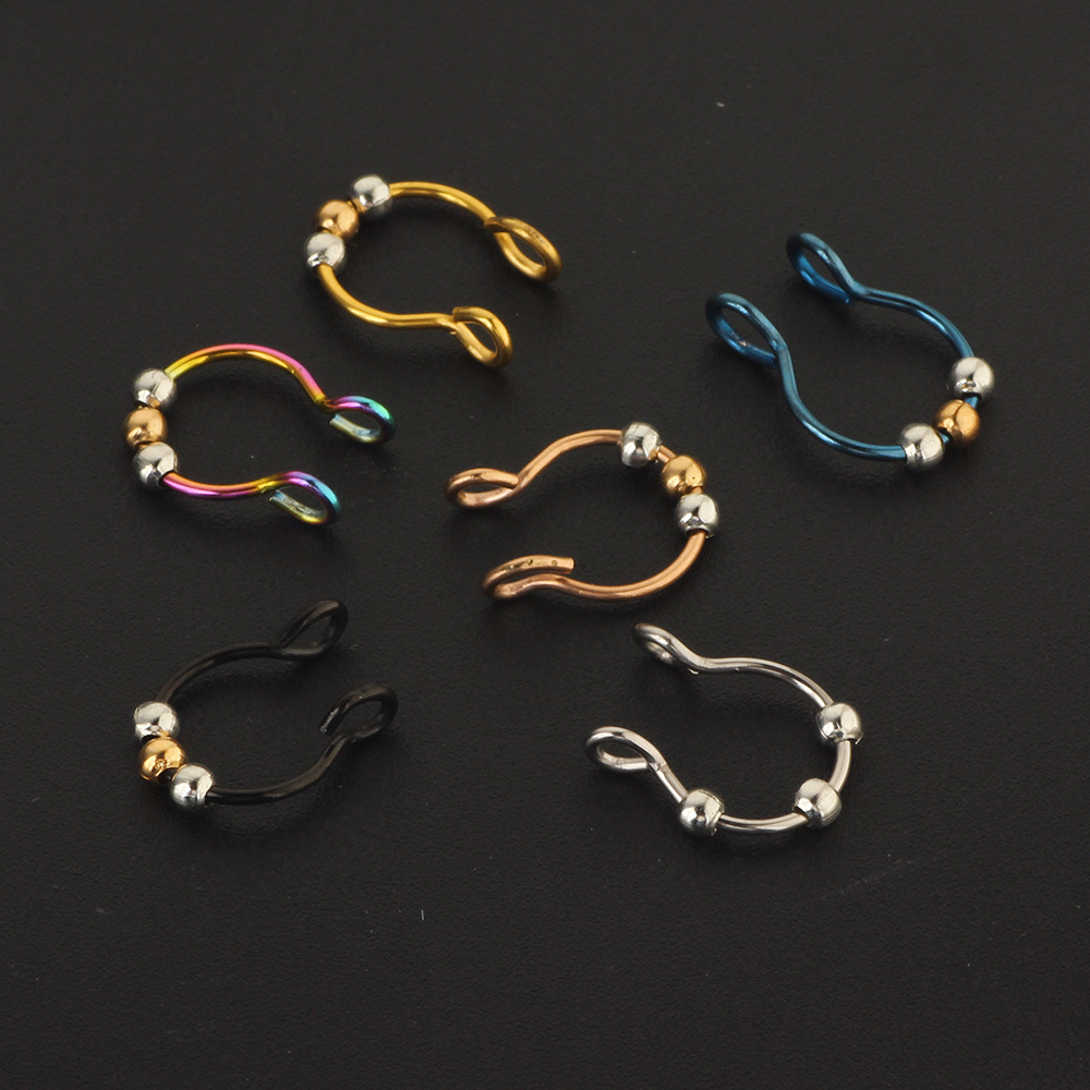 Stainless Steel False Ear Clip Nose Ring Septum Ring Beads U Shape Body Piercing Jewelry - Image 4