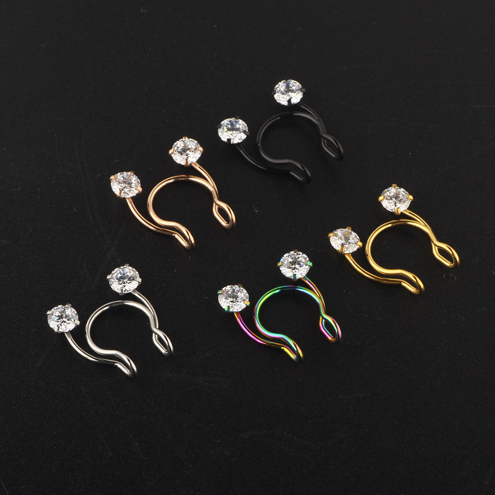 Stainless Steel Fake Nose Ring Zircon Nose Piercing Jewelry Body Nose Clip - Image 5