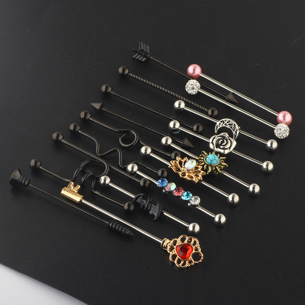 Amazon Set Industrial Barbell Crossbar 18Pc European American Popular Earrings Double Earrings Earrings eBay - Image 2