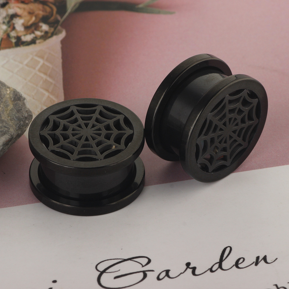 Black Spider Web Ear Stretcher 16mm 316L Stainless Steel Retro Punk Ear Plug Expander - Image 3