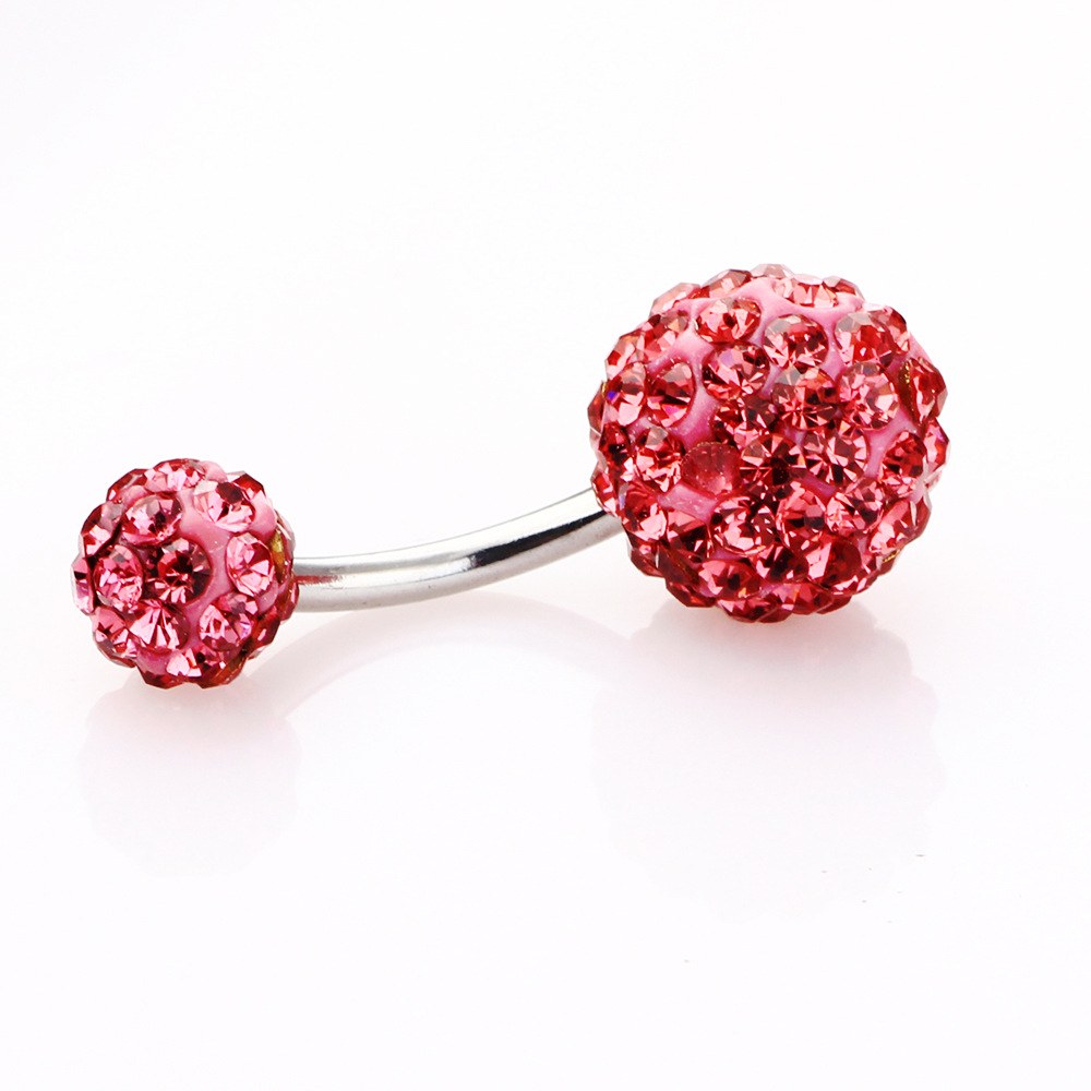 European-American Diamond Navel Nail Crystal Ball Belly Ring 5-8mm Stainless Steel Body Jewelry - Image 3