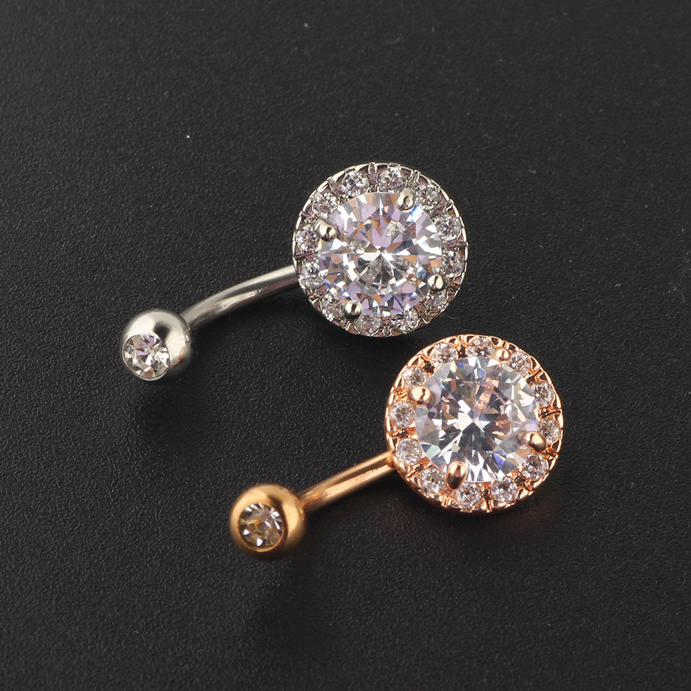 Rose Gold Geometric CZ Navel Ring Dangle Belly Button Piercing Jewelry Stainless Steel - Image 3