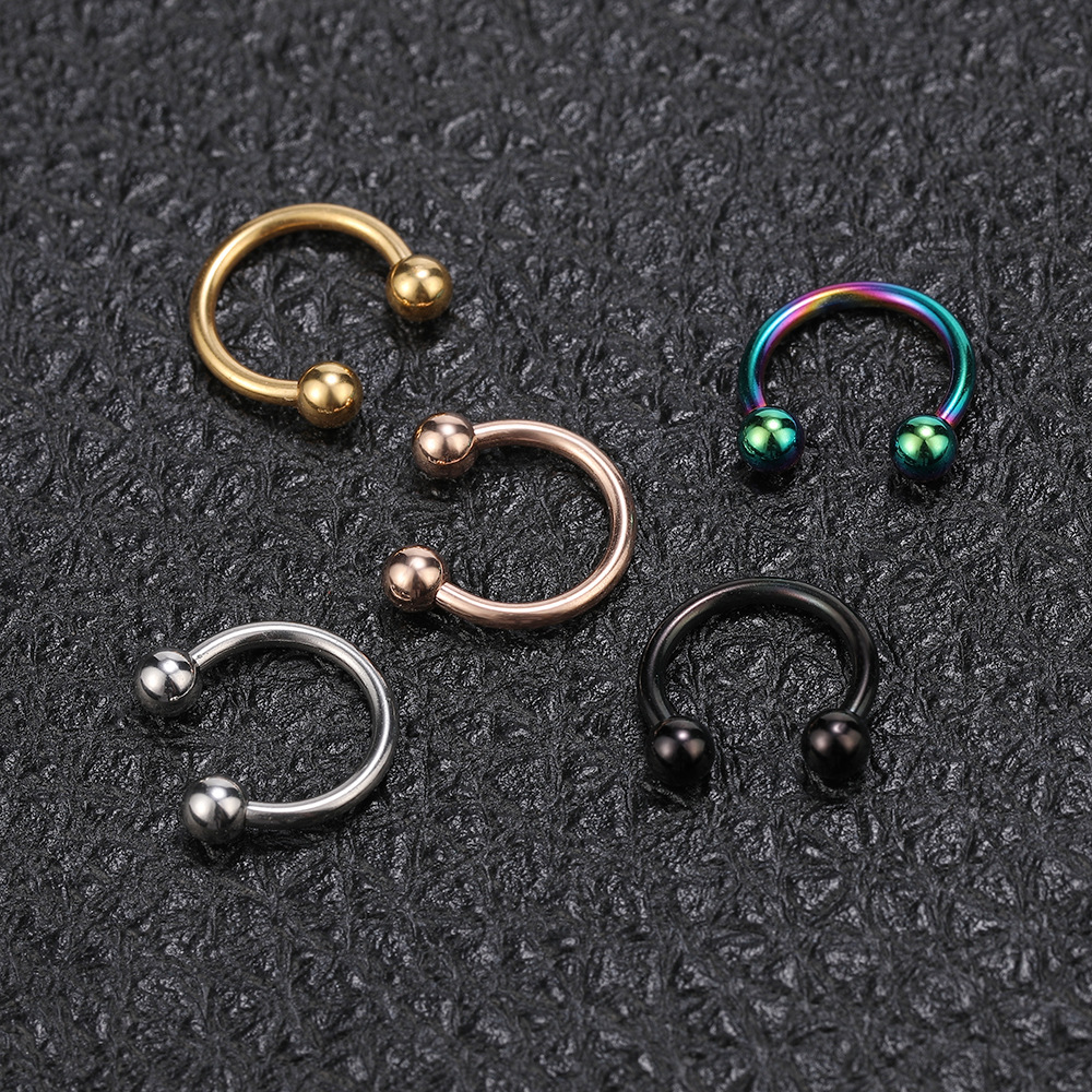 Exaggerated Horseshoe Eyebrow Ring Titanium Steel Ball Nose Ring Body Piercing Jewelry Universal Ring - Image 3