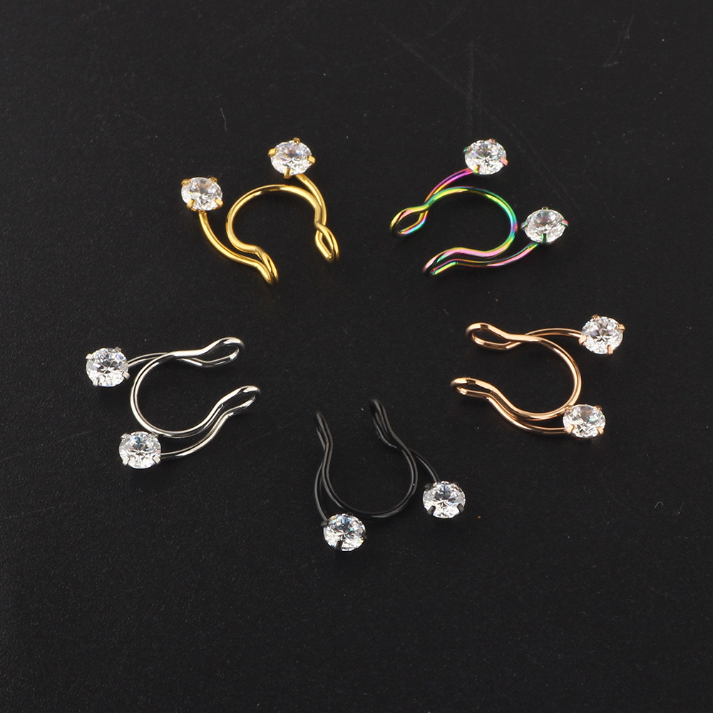 Stainless Steel Fake Nose Ring Zircon Nose Piercing Jewelry Body Nose Clip - Image 2