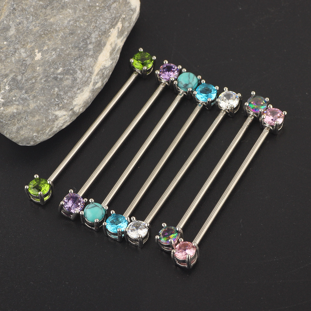 Amazon Stainless Steel European and American Stud Earrings Personalized Zircon Industrial Barbell Crossbar Piercing Jewelry - Image 3