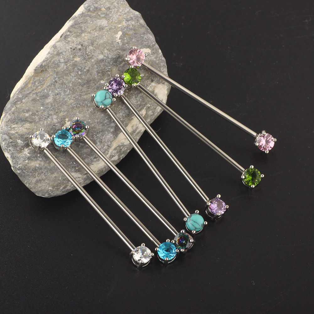 Amazon Stainless Steel European and American Stud Earrings Personalized Zircon Industrial Barbell Crossbar Piercing Jewelry - Image 4