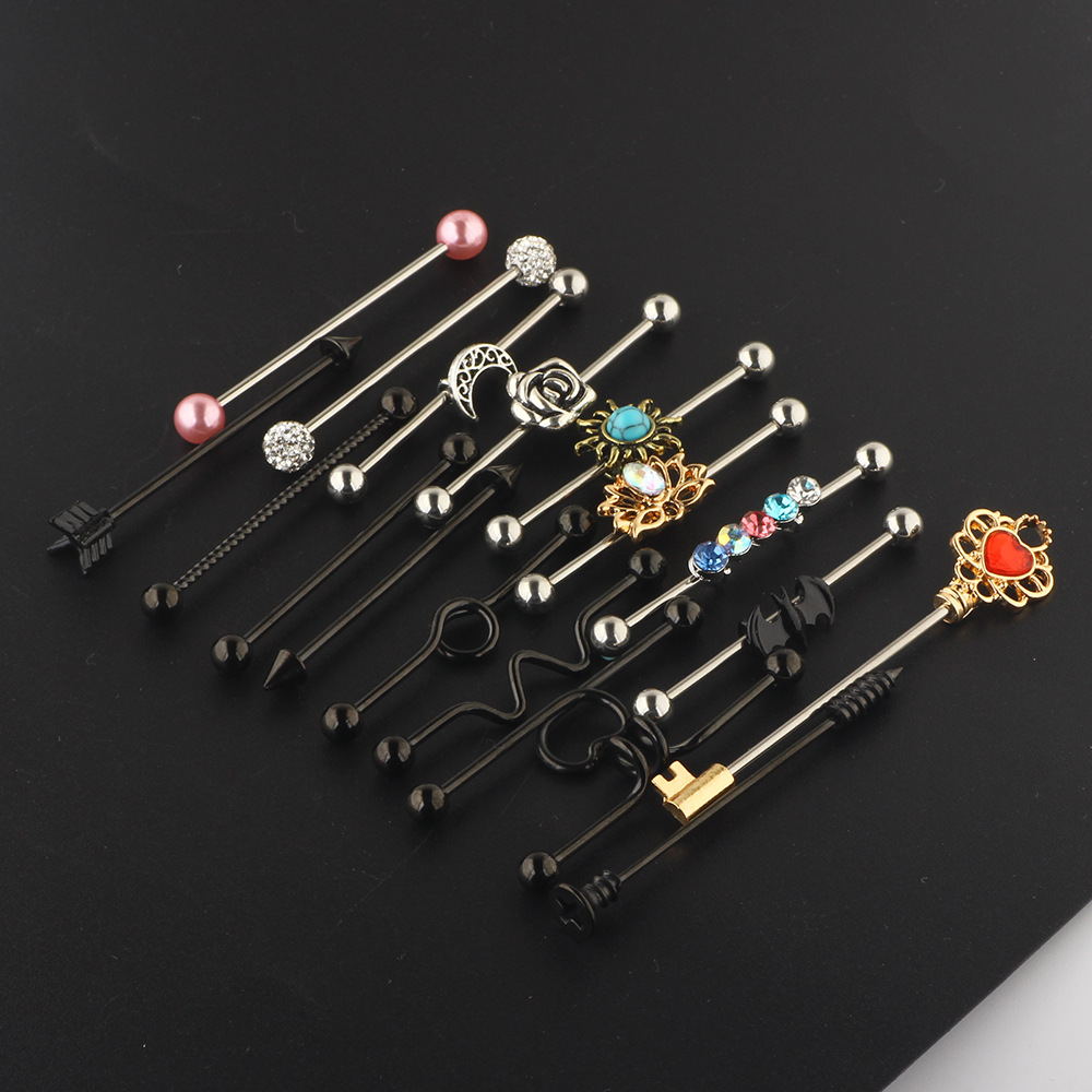 Amazon Set Industrial Barbell Crossbar 18Pc European American Popular Earrings Double Earrings Earrings eBay - Image 3
