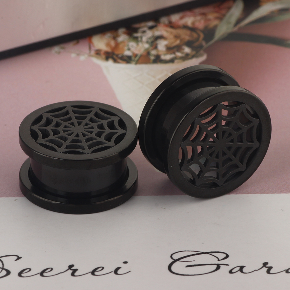 Black Spider Web Ear Stretcher 16mm 316L Stainless Steel Retro Punk Ear Plug Expander - Image 2