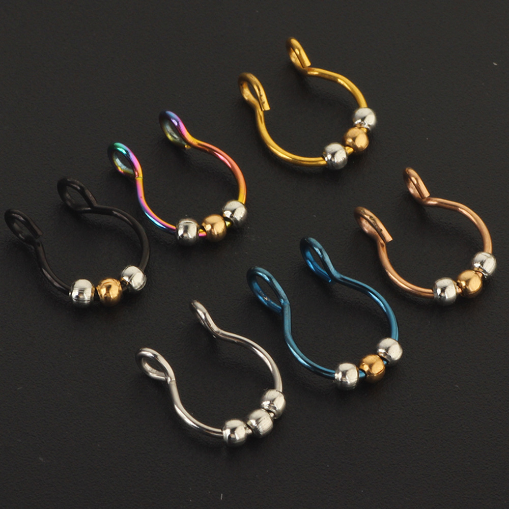 Stainless Steel False Ear Clip Nose Ring Septum Ring Beads U Shape Body Piercing Jewelry - Image 3