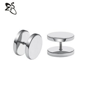 Stainless Steel Round Cake Dumbbell Earrings for Men Women - 14mm Black Earring Accessories Wholesale