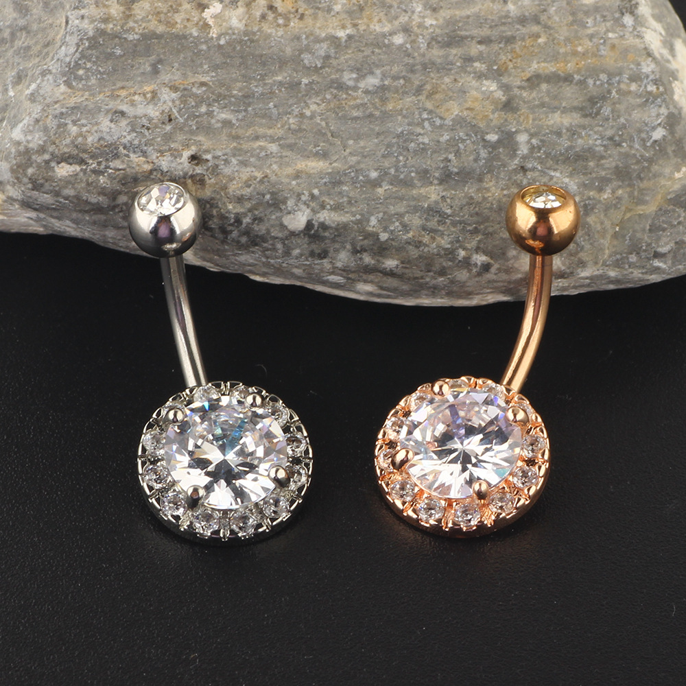 Rose Gold Geometric CZ Navel Ring Dangle Belly Button Piercing Jewelry Stainless Steel - Image 2