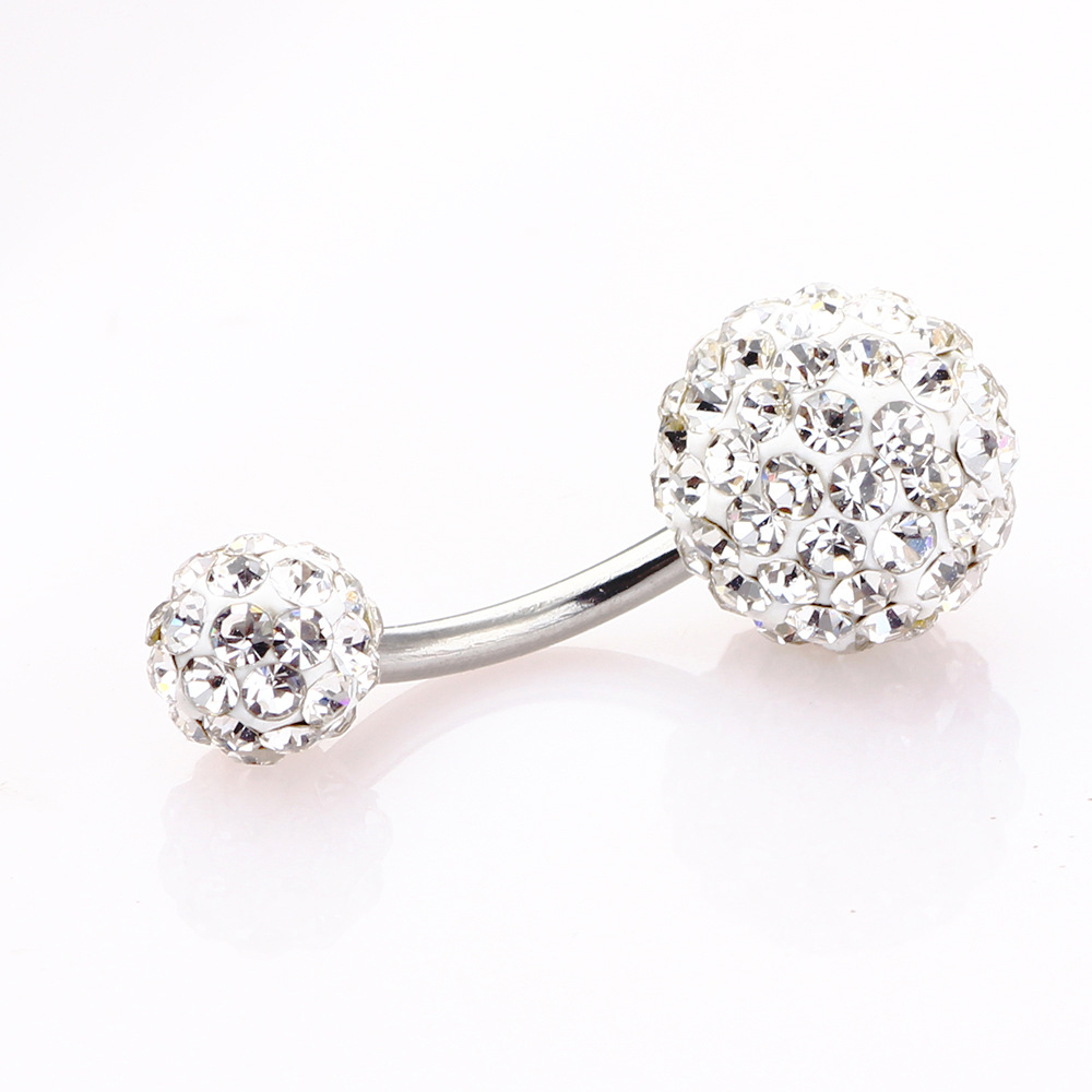 European-American Diamond Navel Nail Crystal Ball Belly Ring 5-8mm Stainless Steel Body Jewelry - Image 2