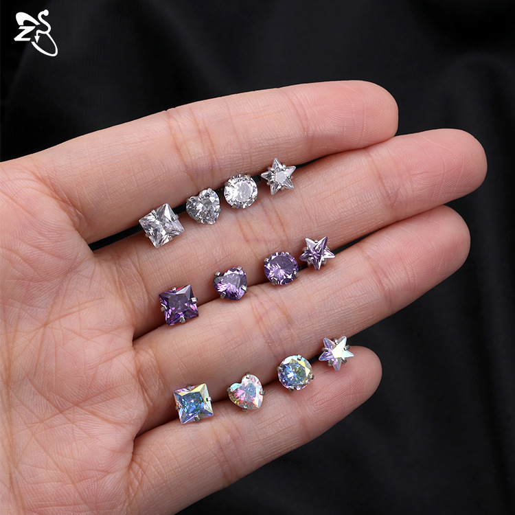 European American Simple Thin Pole Auricle Fashion Zircon Earrings Versatile Ear Bone Women's Ear Jewelry Titanium Steel Ear Needles Earrings Wholesale - Image 4