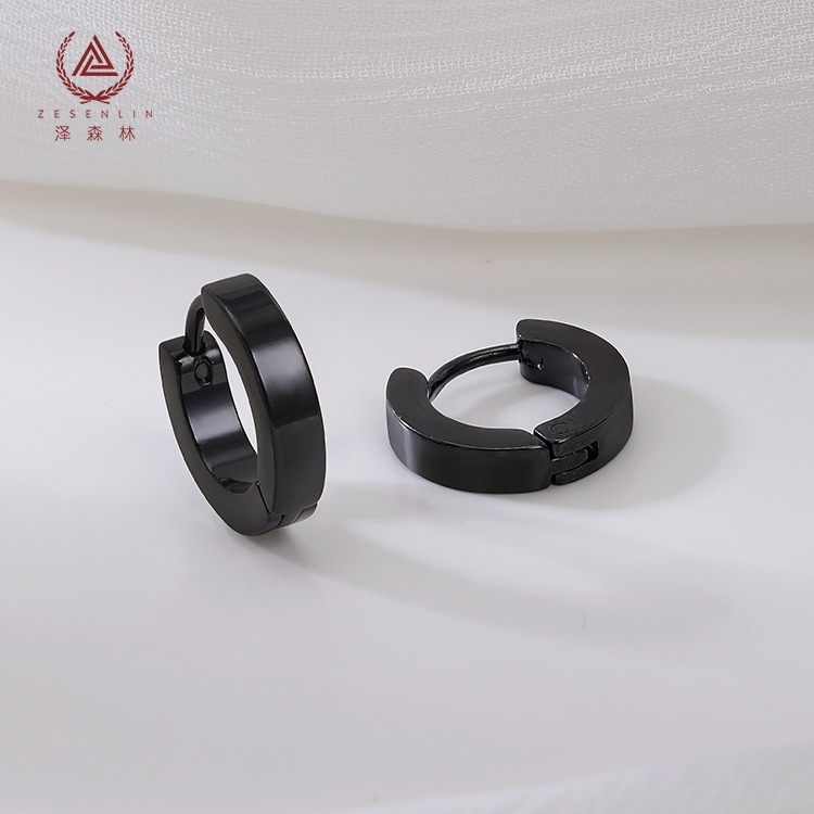 Men's Titanium Steel Earrings Geometric Polish Punk Vintage Ear Cuff for Women - 3x9mm Black - Image 3