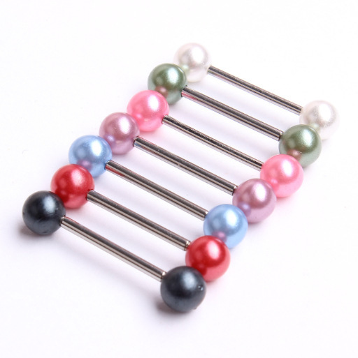 Stainless Steel Tongue Stud Industrial Earring Straight Rod Imitation Pearl Wholesale Earrings - Image 2
