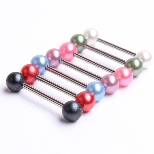 Stainless Steel Tongue Stud Industrial Earring Straight Rod Imitation Pearl Wholesale Earrings - Image 3